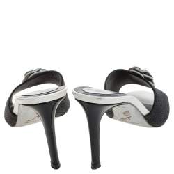 Pre Owned Rene Caovilla Black Satin Crystal Flower Embellished Slide Sandals Size 37