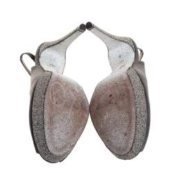 Pre Owned Rene Caovilla Grey Satin Peep Toe Slingback Platform Sandals Size 40.5