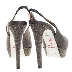 Pre Owned Rene Caovilla Grey Satin Peep Toe Slingback Platform Sandals Size 40.5