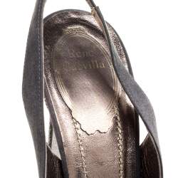 Pre Owned Rene Caovilla Grey Satin Peep Toe Slingback Platform Sandals Size 40.5