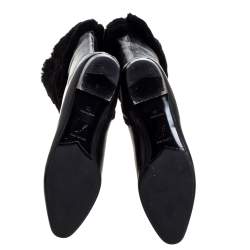 Pre Owned Rene Caovilla Black Leather And Faux Fur Knee High Boots Size 39