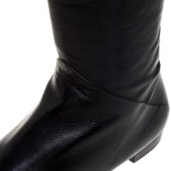Pre Owned Rene Caovilla Black Leather And Faux Fur Knee High Boots Size 39