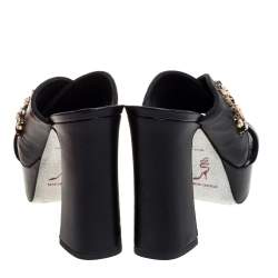 René Caovilla Black Leather Crystal Embellished Cross Strap Peep Toe Platform Mules Size 38