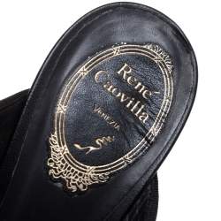 René Caovilla Black Leather Crystal Embellished Cross Strap Peep Toe Platform Mules Size 38