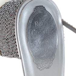 Pre Owned Rene Caovilla Silver Satin and Leather Cleo Crystal Embellished Sandals Size 40