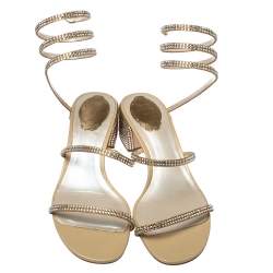 Rene Caovilla Metallic Gold Crystal Embellished Ankle Wrap Sandals Size 39