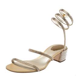 Rene Caovilla Metallic Gold Crystal Embellished Ankle Wrap Sandals Size 39