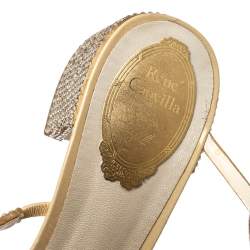 Rene Caovilla Metallic Gold Crystal Embellished Ankle Wrap Sandals Size 39