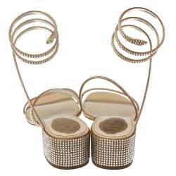 Rene Caovilla Metallic Gold Crystal Embellished Ankle Wrap Sandals Size 39