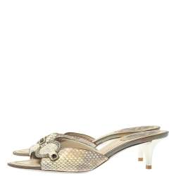 Rene Caovilla Cream Python Crystal Embellished Slide Sandals Size 37