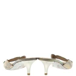 Rene Caovilla Cream Python Crystal Embellished Slide Sandals Size 37