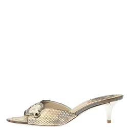 Rene Caovilla Cream Python Crystal Embellished Slide Sandals Size 37