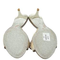 Rene Caovilla Cream Python Crystal Embellished Slide Sandals Size 37