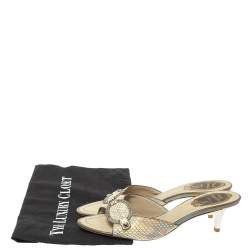 Rene Caovilla Cream Python Crystal Embellished Slide Sandals Size 37