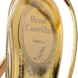 Pre Owned Rene Caovilla Metallic Gold Leather Embellished Slingback Pumps Size 37