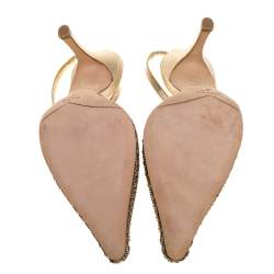 Pre Owned Rene Caovilla Metallic Gold Leather Embellished Slingback Pumps Size 37