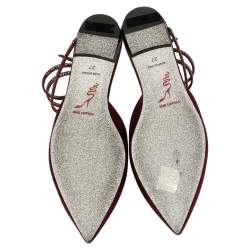 مملوكة مسبقًا René Caovilla Burgundy Satin Crystal Embellished Ankle Wrap Pointed Toe Flats Size 37
