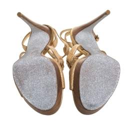 Pre Owned René Caovilla Beige Glitter Cork Embellished Ankle Strap Sandals Size 38