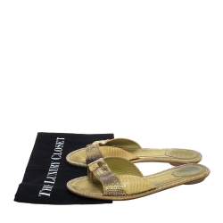 Rene Caovilla Yellow Lizard Embossed Leather And Satin Crystal Embellished Thong Flat Slides Size 40