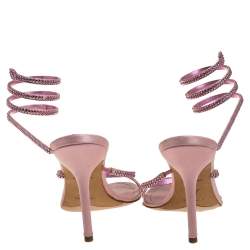 Pre Owned René Caovilla Pink Satin Crystal Embellished Ankle Wrap Open Toe Sandals Size 40
