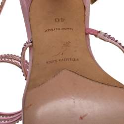 Pre Owned René Caovilla Pink Satin Crystal Embellished Ankle Wrap Open Toe Sandals Size 40