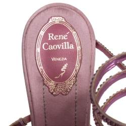 Pre Owned René Caovilla Pink Satin Crystal Embellished Ankle Wrap Open Toe Sandals Size 40