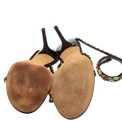 مملوكة مسبقًا René Caovilla Orange/Black Satin Embellished Ankle Wrap Sandals Size 39.5