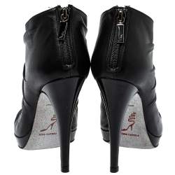 Pre Owned Rene Caovilla Black Pleated Leather Crystal Embellished Ankle Boots Size 37