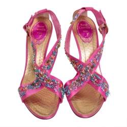 ممل وكة مسبقًا René Caovilla Pink Satin Embellished Criss Cross Sandals Size 38.5