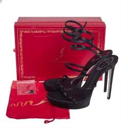 Pre Owned René Caovilla Black Satin Ankle Wrap Cleo Sandals Size 40