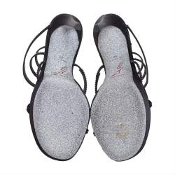 Pre Owned René Caovilla Black Satin Ankle Wrap Cleo Sandals Size 40