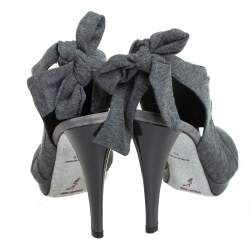 René Caovilla Grey Fabric Crystal Embellished Ankle Tie Slingback Sandals Size 38