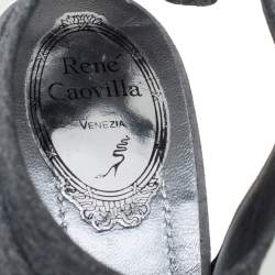 René Caovilla Grey Fabric Crystal Embellished Ankle Tie Slingback Sandals Size 38