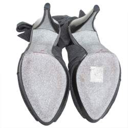 René Caovilla Grey Fabric Crystal Embellished Ankle Tie Slingback Sandals Size 38