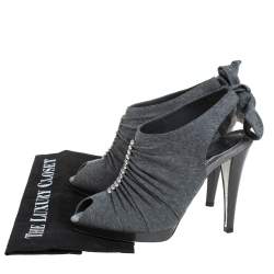 René Caovilla Grey Fabric Crystal Embellished Ankle Tie Slingback Sandals Size 38