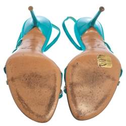 مملوكة مسبقًا René Caovilla Blue Satin Crystal Embellished Strappy Slingback Sandals Size 38.5