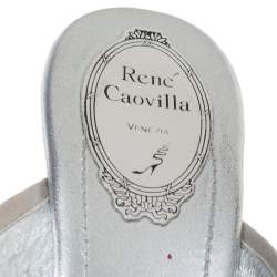 Rene Caovilla Metallic Silver Textured Leather Wedge Platform Slide Sandals Size 37