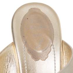 Rene Caovilla Gold Glitter Nubuck Embellished Wedge Platform Slide Sandals Size 37