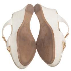 Rene Caovilla Gold Glitter Nubuck Embellished Wedge Platform Slide Sandals Size 37