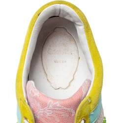 Rene Caovilla Multicolor Lace And Suede Flower Embellished Lace Up Sneakers Size 40