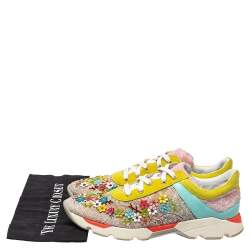 Rene Caovilla Multicolor Lace And Suede Flower Embellished Lace Up Sneakers Size 40