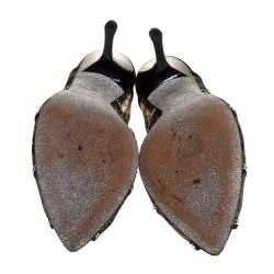 Pre Owned Rene Caovilla Black Lace Crystal Embellished Peep Toe Sandals Size 38