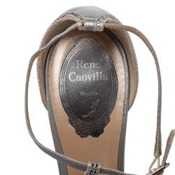 René Caovilla Grey Leather  And Mesh Embellishment T Strap Pumps Size 39