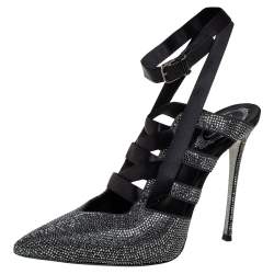 Pre Owned حذاء سلايد رينيه كوفيلا ساتان مزخرف كريستال أسود سير كاحل مقاس 39.5