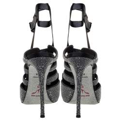 Pre Owned حذاء سلايد رينيه كوفيلا ساتان مزخرف كريستال أسود سير كاحل مقاس 39.5