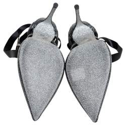 Pre Owned حذاء سلايد رينيه كوفيلا ساتان مزخرف كريستال أسود سير كاحل مقاس 39.5