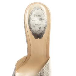 René Caovilla Silver Textured Leather Embellished Wedge Platform Slide Sandals Size 36