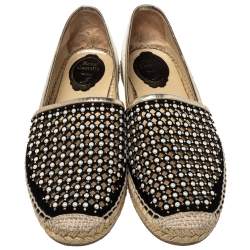Pre Owned René Caovilla Black Leather And Suede Espadrille Flats Size 40