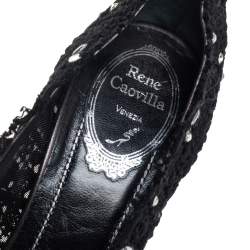 René Caovilla Black Lace And Canvas Crystal Embellished Pumps Size 40