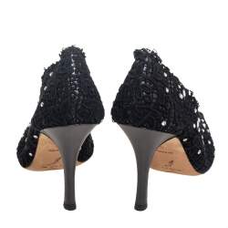 René Caovilla Black Lace And Canvas Crystal Embellished Pumps Size 40